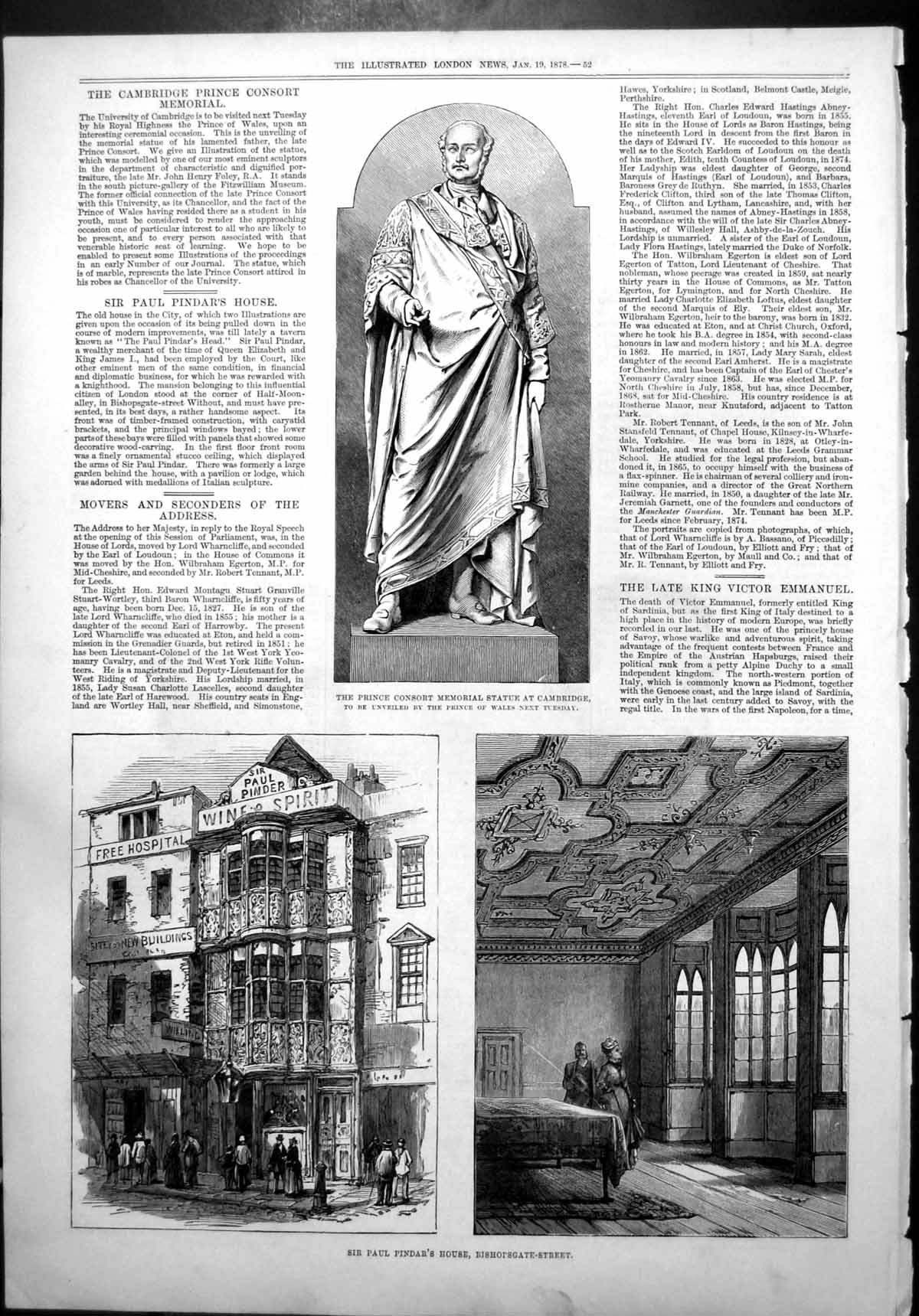 Antique Print Paul Pindars House Bishopsgate St Statue Prince Consort 1878 19th