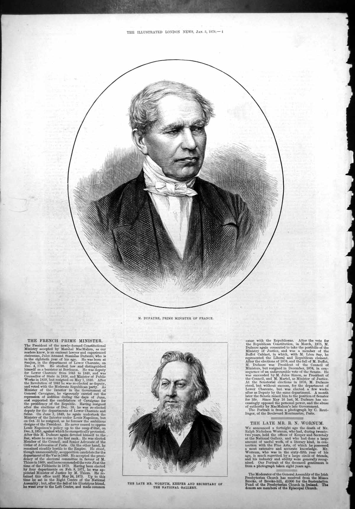 Antique Print M Dufaure Prime Minister France Wornum National Gallery 1878 19th