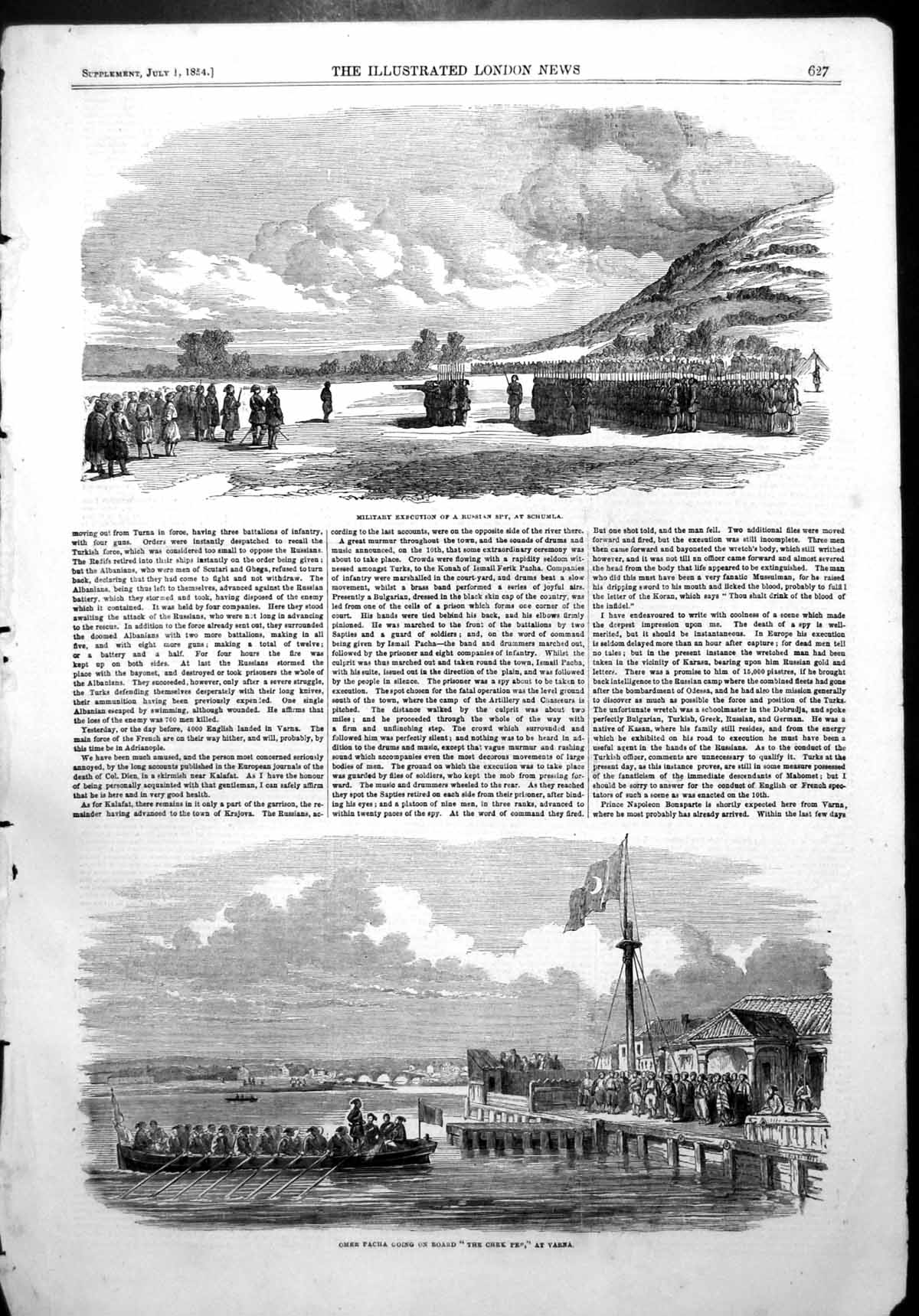 Antique Print Execution Russian Spy Schumla Omer Pacha Chek Pes Varna 1854 19th