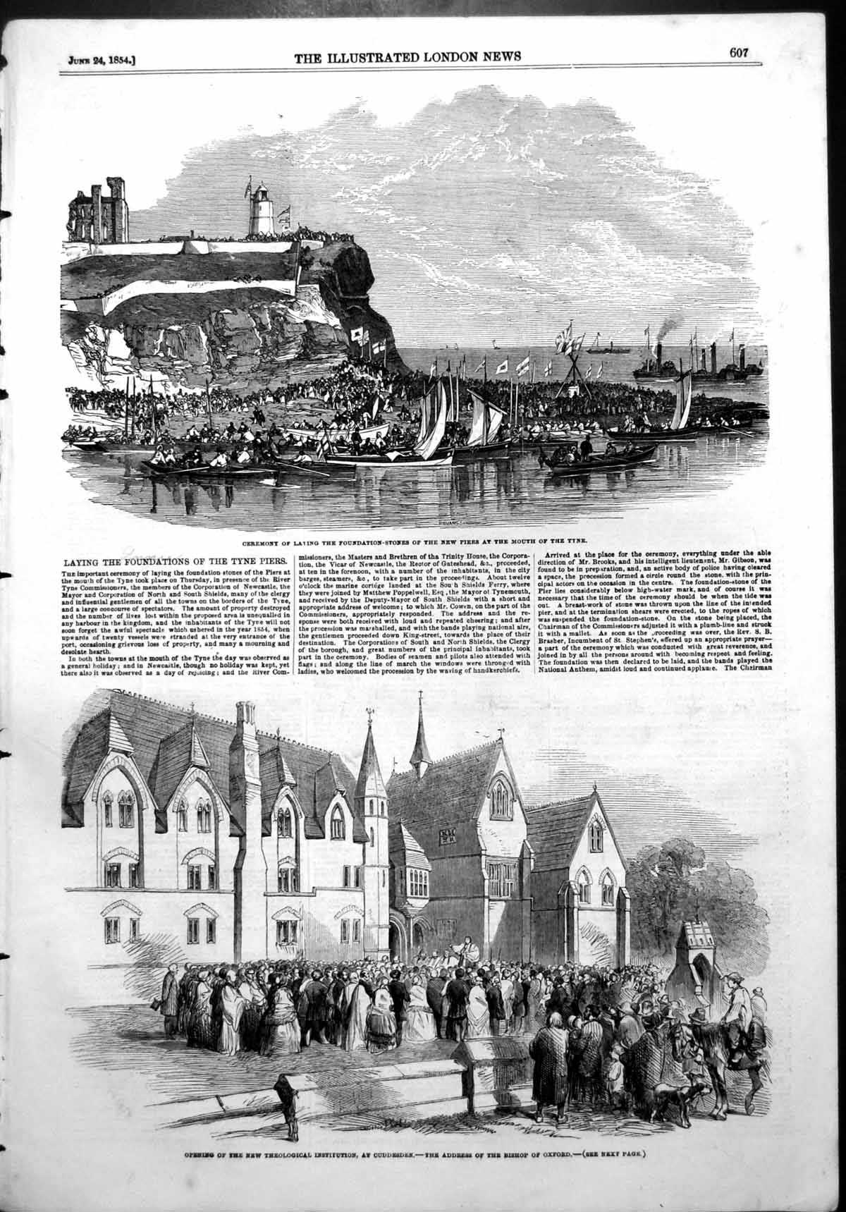 Old Print New Piers Tyne Foundations Theological Institute Cuddesden1854 19th