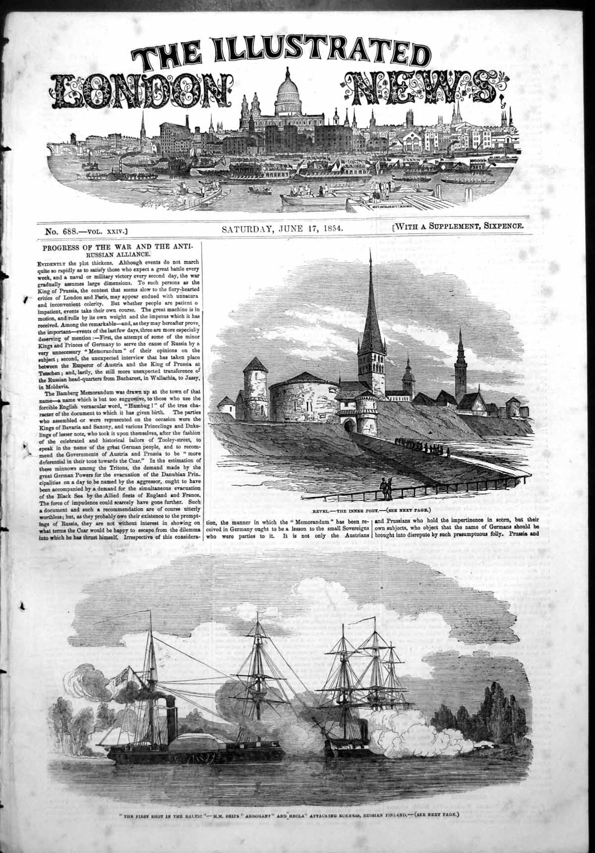 Antique Print Revel Inner Port Hm Ships Arrogant Hecla Attack Eckness 1854 19th