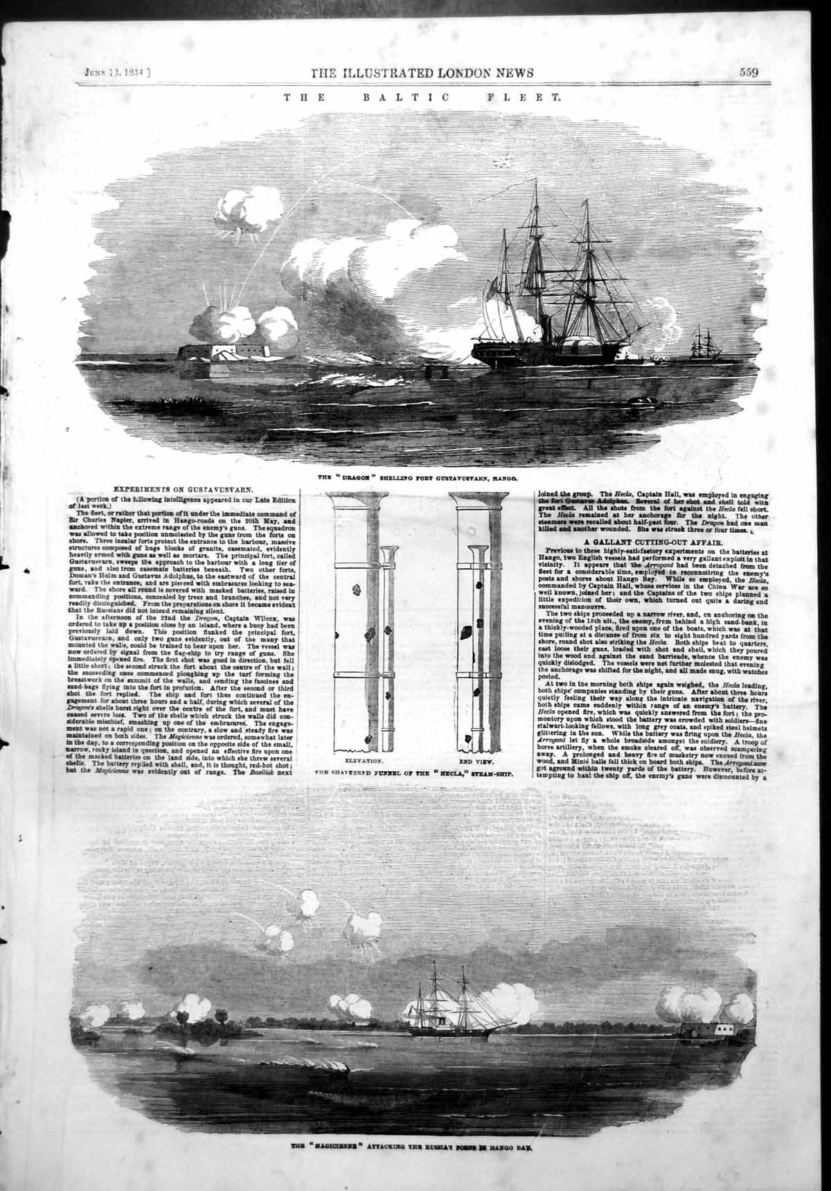 Antique Print Dragon Shelling Fort Gustavusvarn Magicienne Russian Fort1854