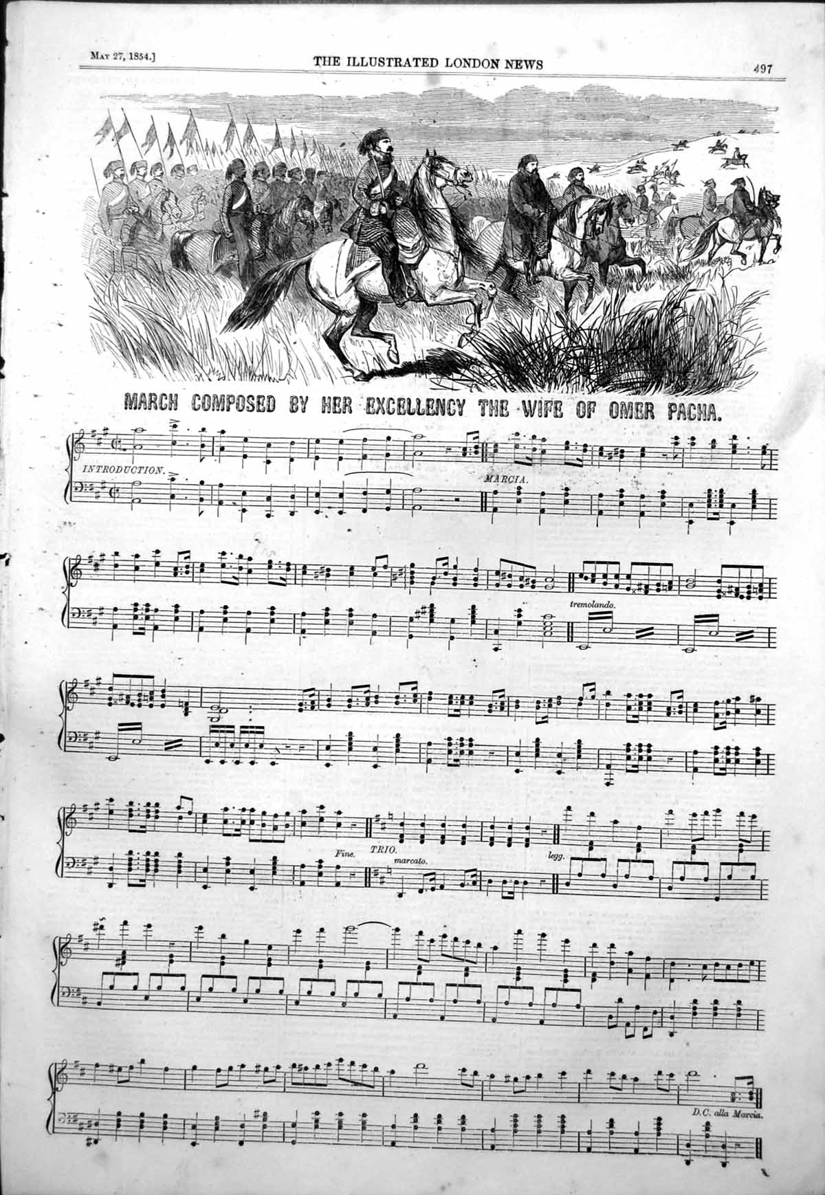 Antique Old Print Sheet Music Composed Her Excellency Wife Omer Pacha 1854 19th