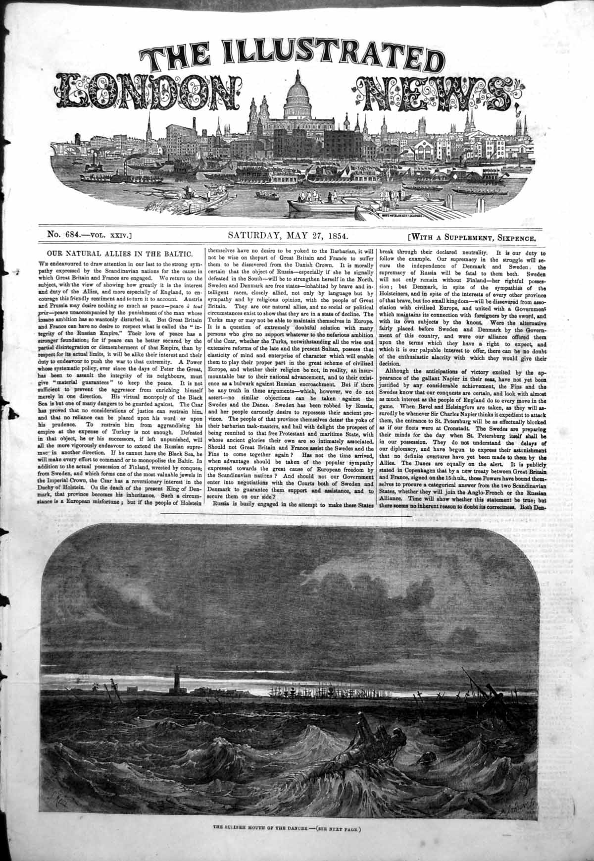 Original Old Antique Print Sulineh Mouth Danube Navigation Danube Passes 1854