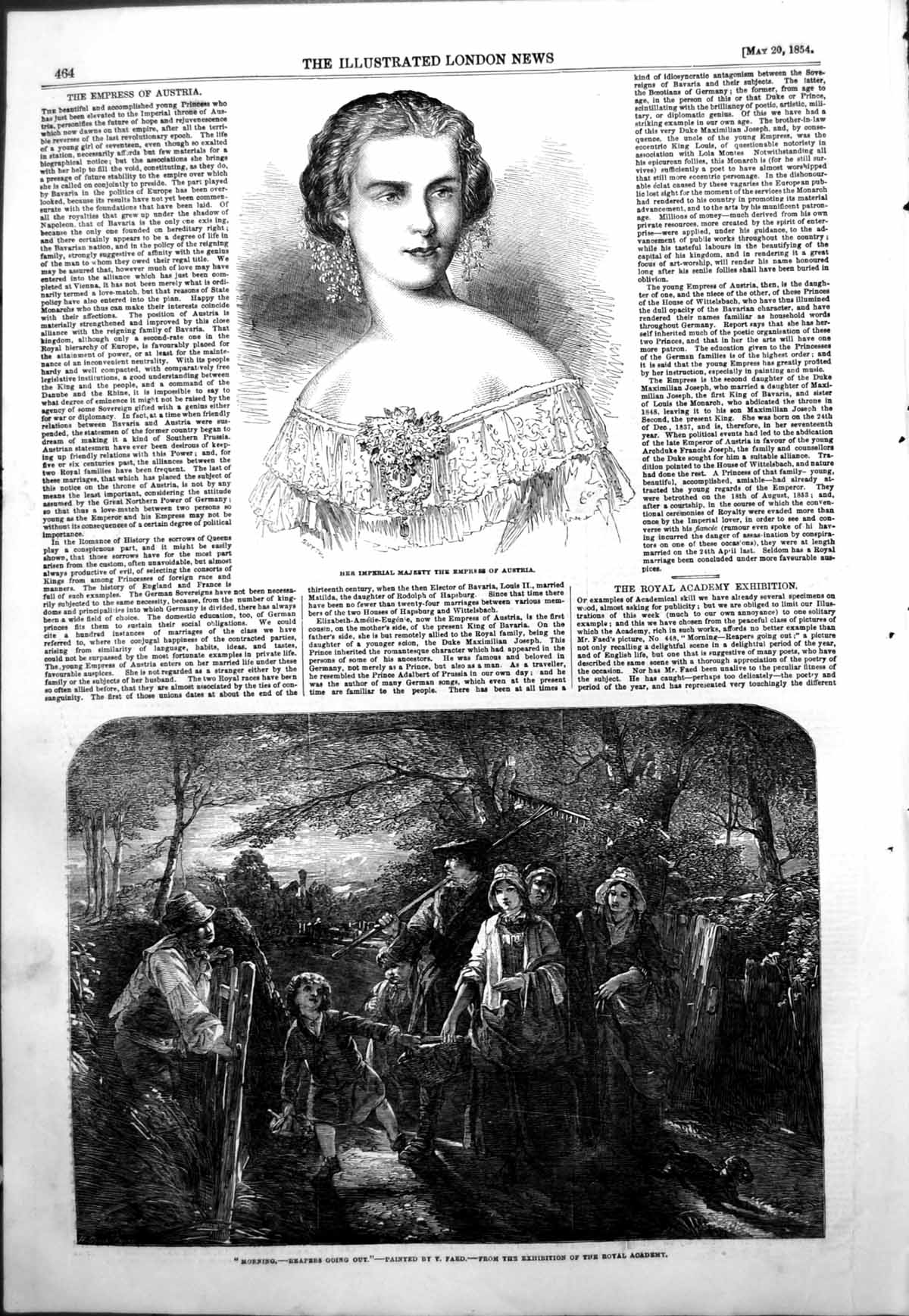 Old Antique Print Morning Reapers Going Out T Faed Empress Austria 1854 19th