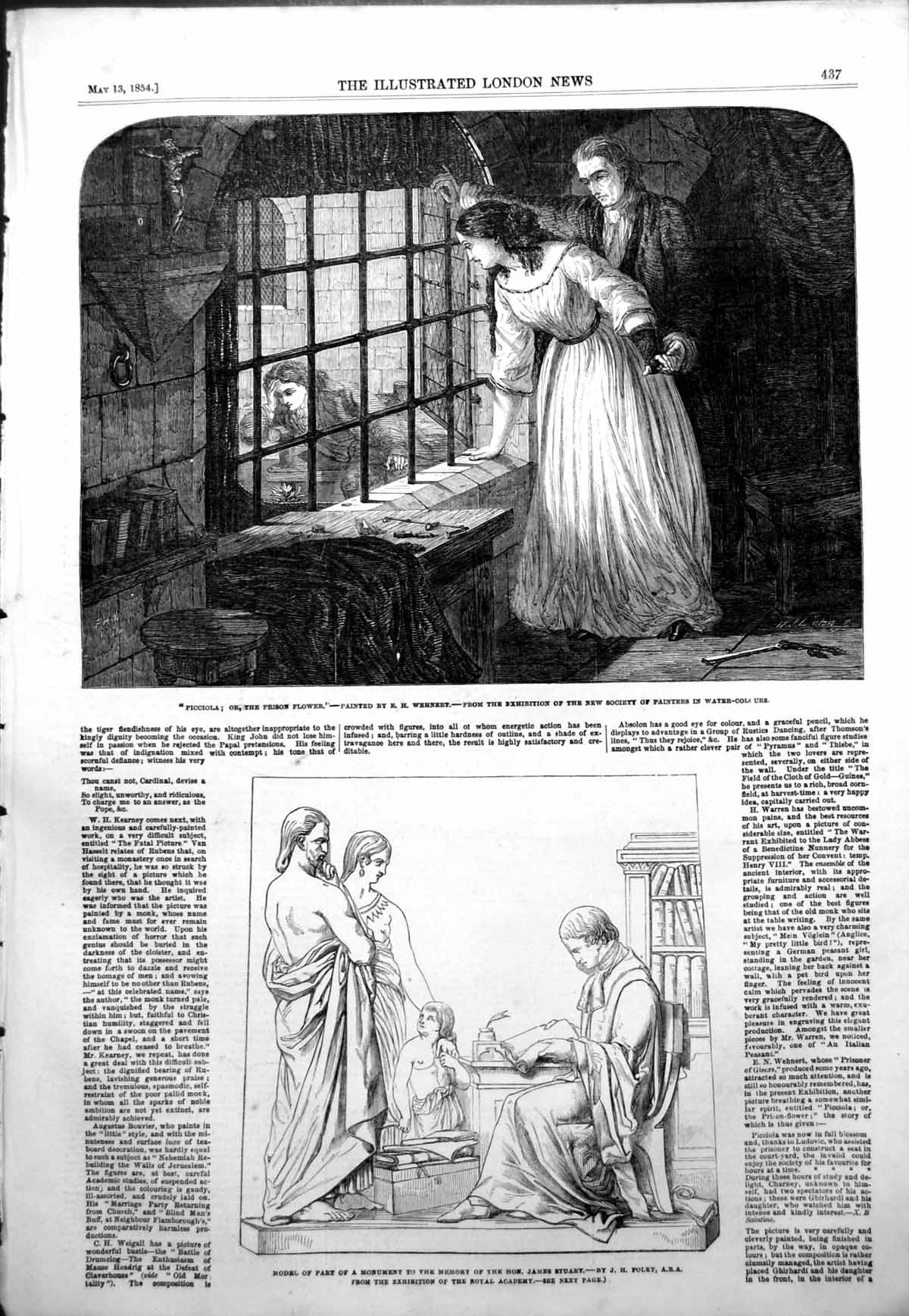 Antique Old Print Picciola Prison Flower Wehnert Monument James Stuart 1854