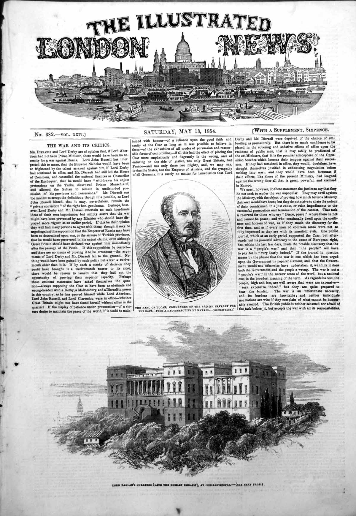 Antique Print Earl Lucan Cavalry Lord Raglans Quarters Constantinople 1854 19th