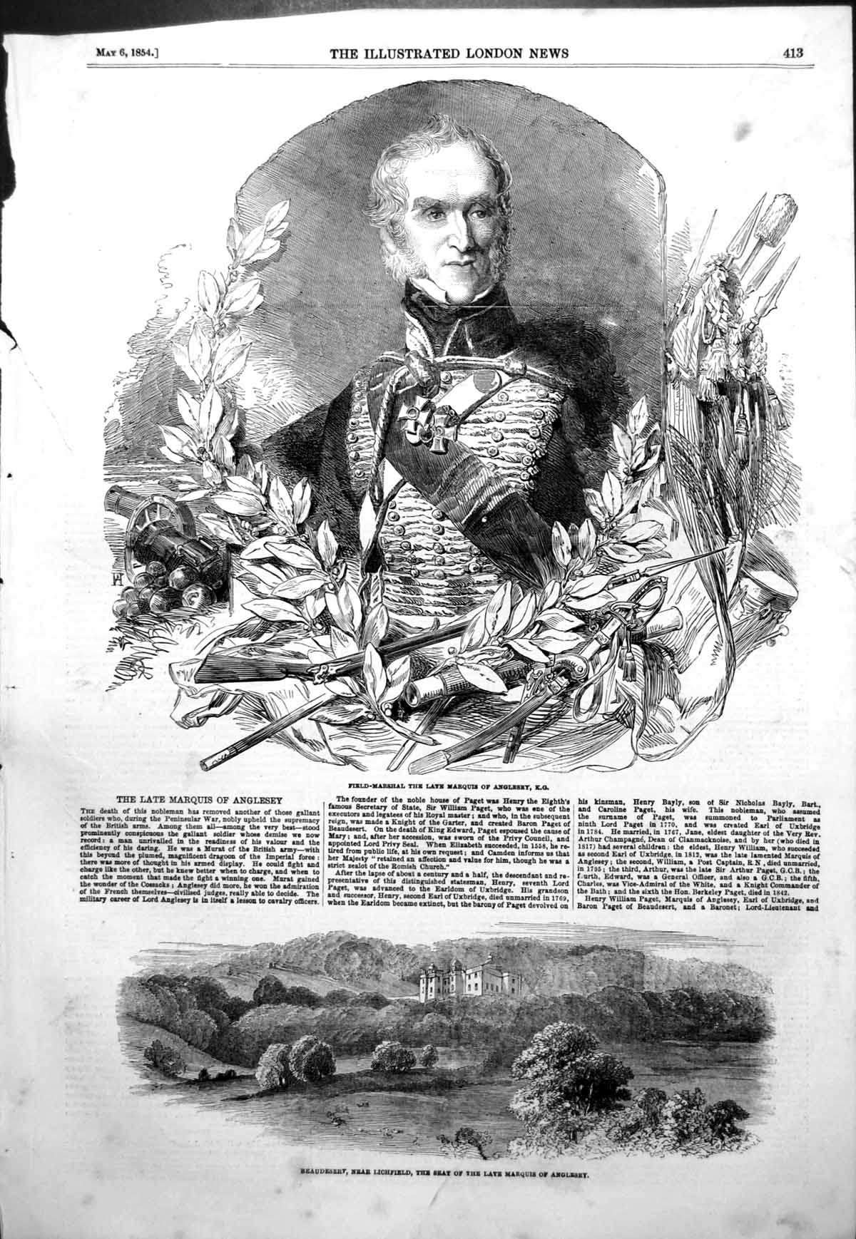 Old Field Marshal Marquis Anglesey Kg Beaudesert Lichfield Seat 1854 Victorian