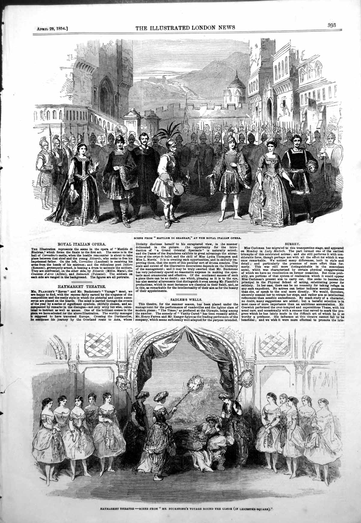 Antique Print Matilde Di Shabran Opera Mr Buckstones Voyage Round Globe1854