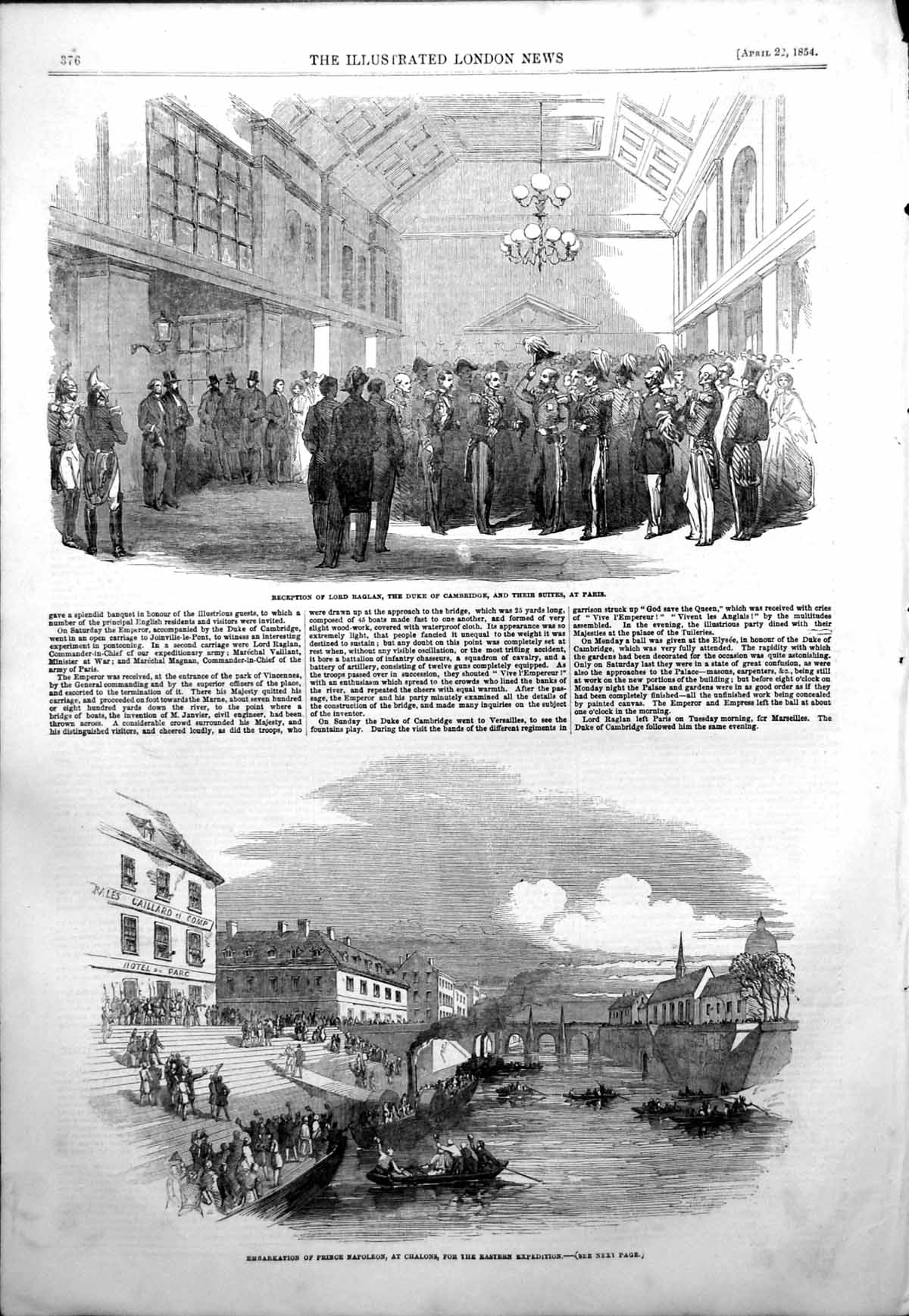 Antique Old Print Reception Lord Raglan Duke Cambridge Prince Napoleon 1854