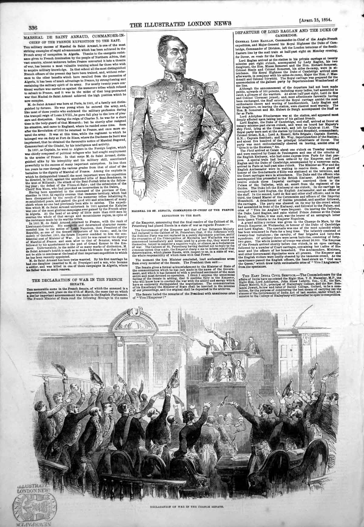 Antique Print Declaration War French Senate Marshal De St Arnaud French1854