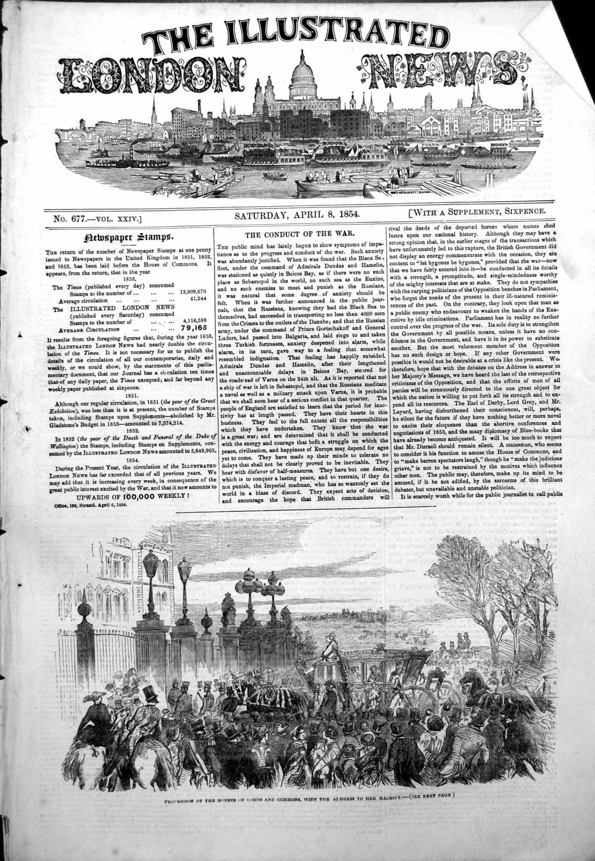 Antique Old Print Procession Houses Lords Commons Address Her Majesty 1854 19th