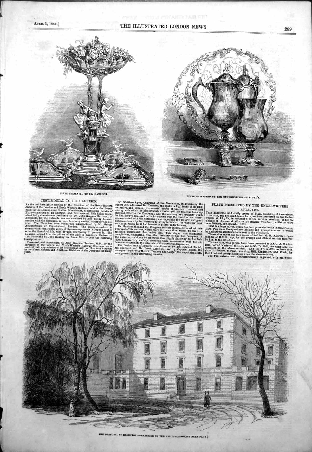 Old Antique Print Oratory Brompton Exterior Testimonial Dr Harrison 1854 19th