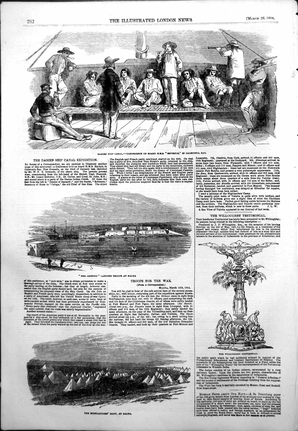 Antique Old Print Orinoco Landing Troops Malta Highlanders Camp Malta 1854 19th