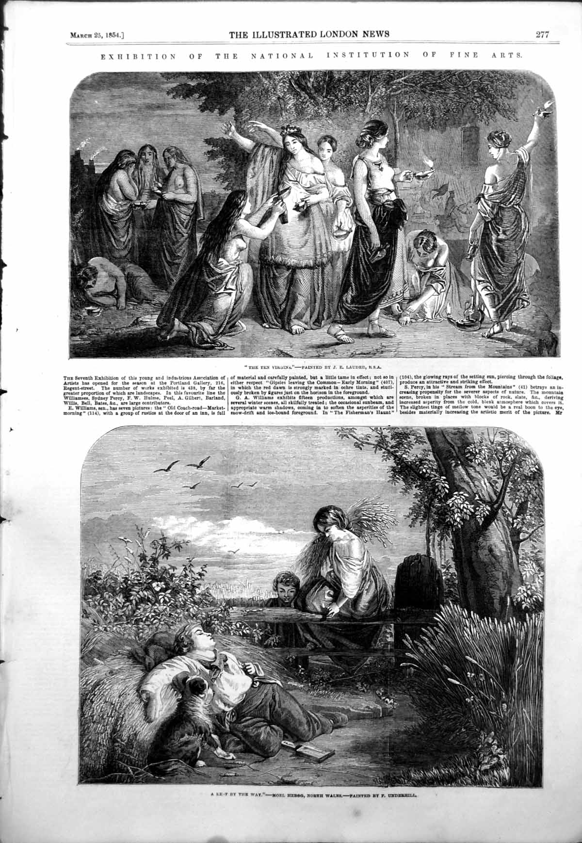 Antique Print Ten Virgins J Lauder Rest By Way Moel Hebog North Wales 1854 19th
