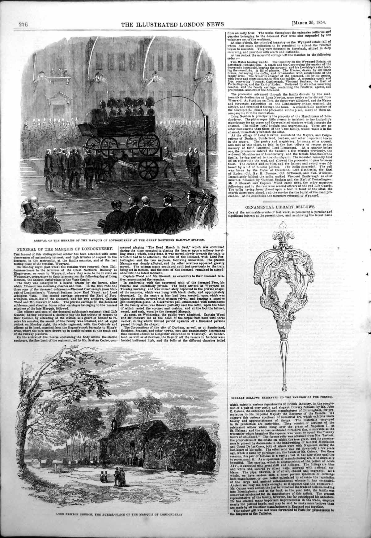 Antique Old Print Funeral Marquis Londonderry Long Newton Church Burial 1854