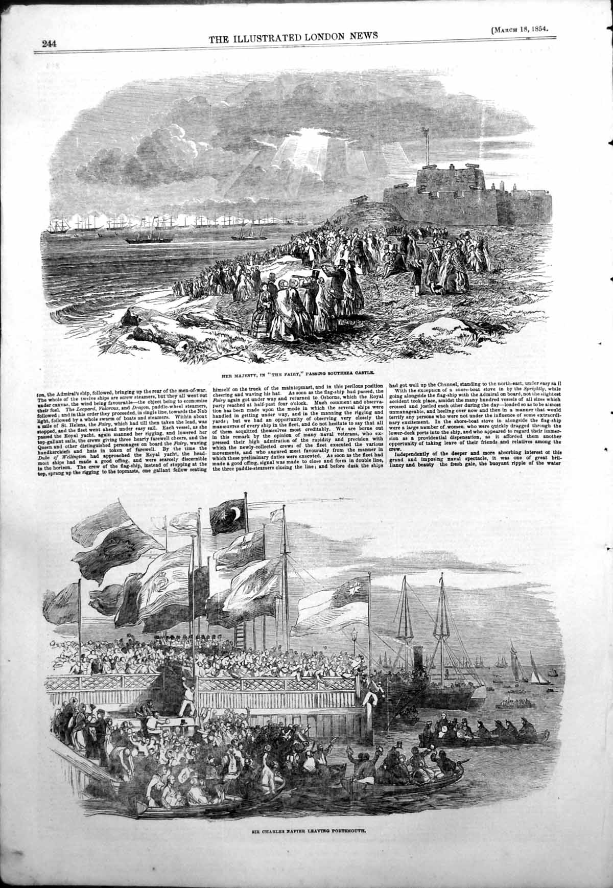 Old Print Queen Fairy Southsea Castle Sir Charles Napier Portsmouth 1854 19th