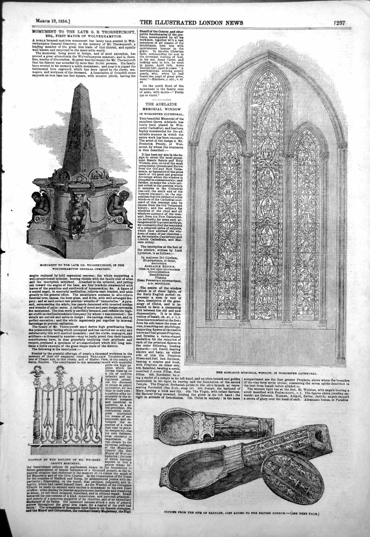 Antique Old Print Monument G Thorneycroft Wolverhampton Coffins Babylon1854