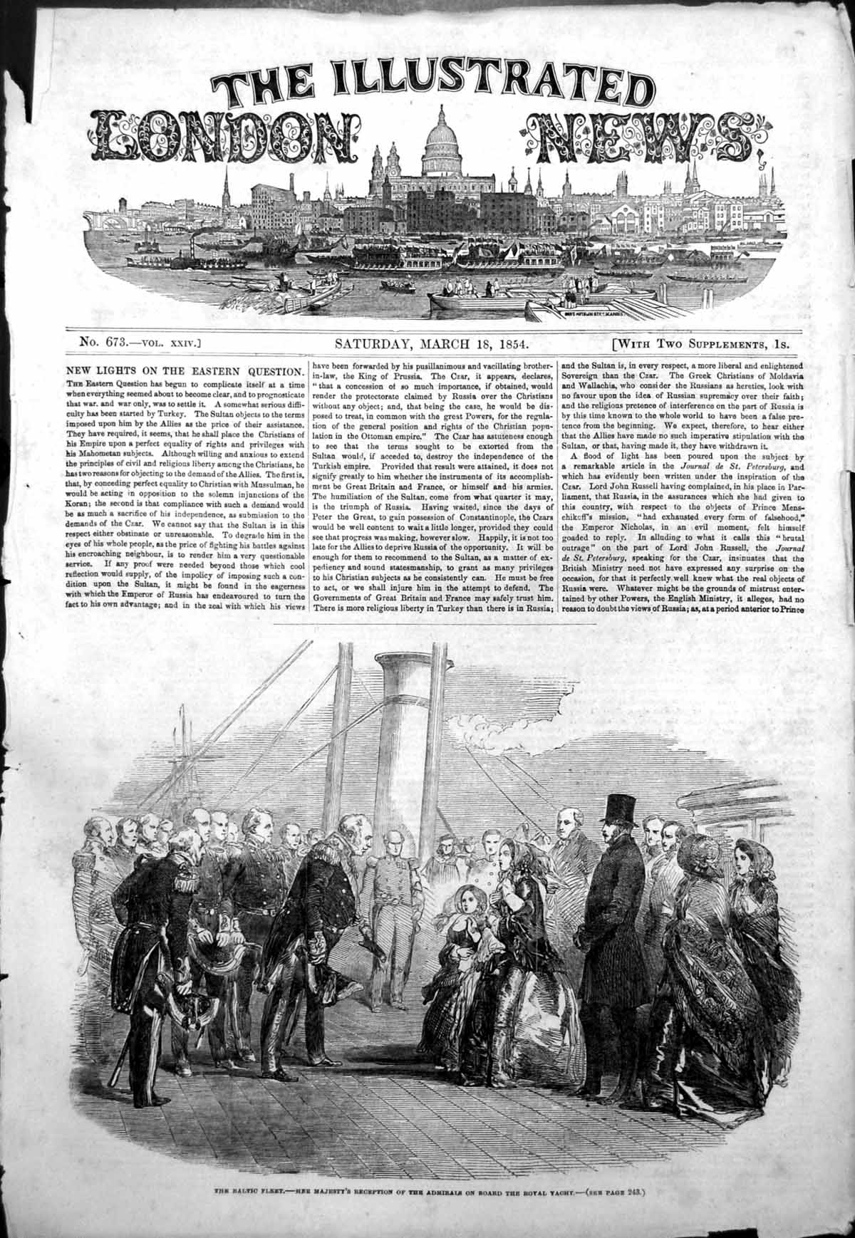 Old Antique Print Baltic Fleet Queens Reception Admirals Royal Yacht 1854 19th