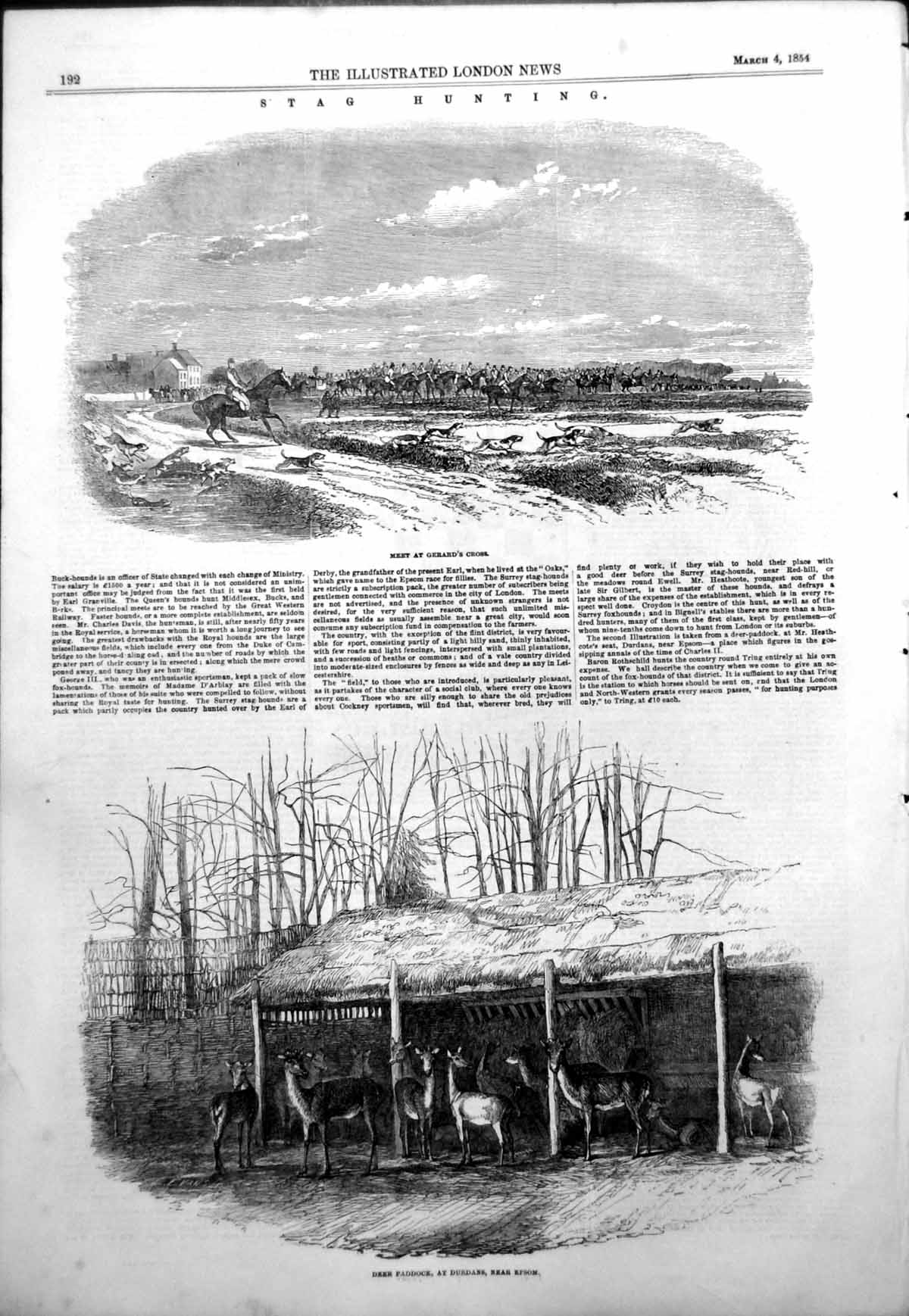 Original Old Antique Print Meet Gerards Cross Deer Paddock Durdans Epsom 1854