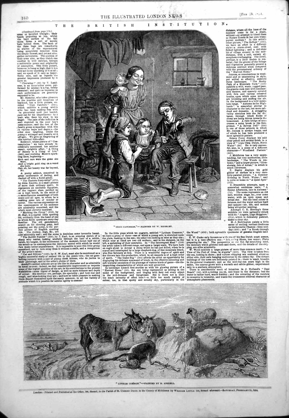 Original Old Antique Print Crab Catchers W Hemsley Lytham Common R Ansdell 1854
