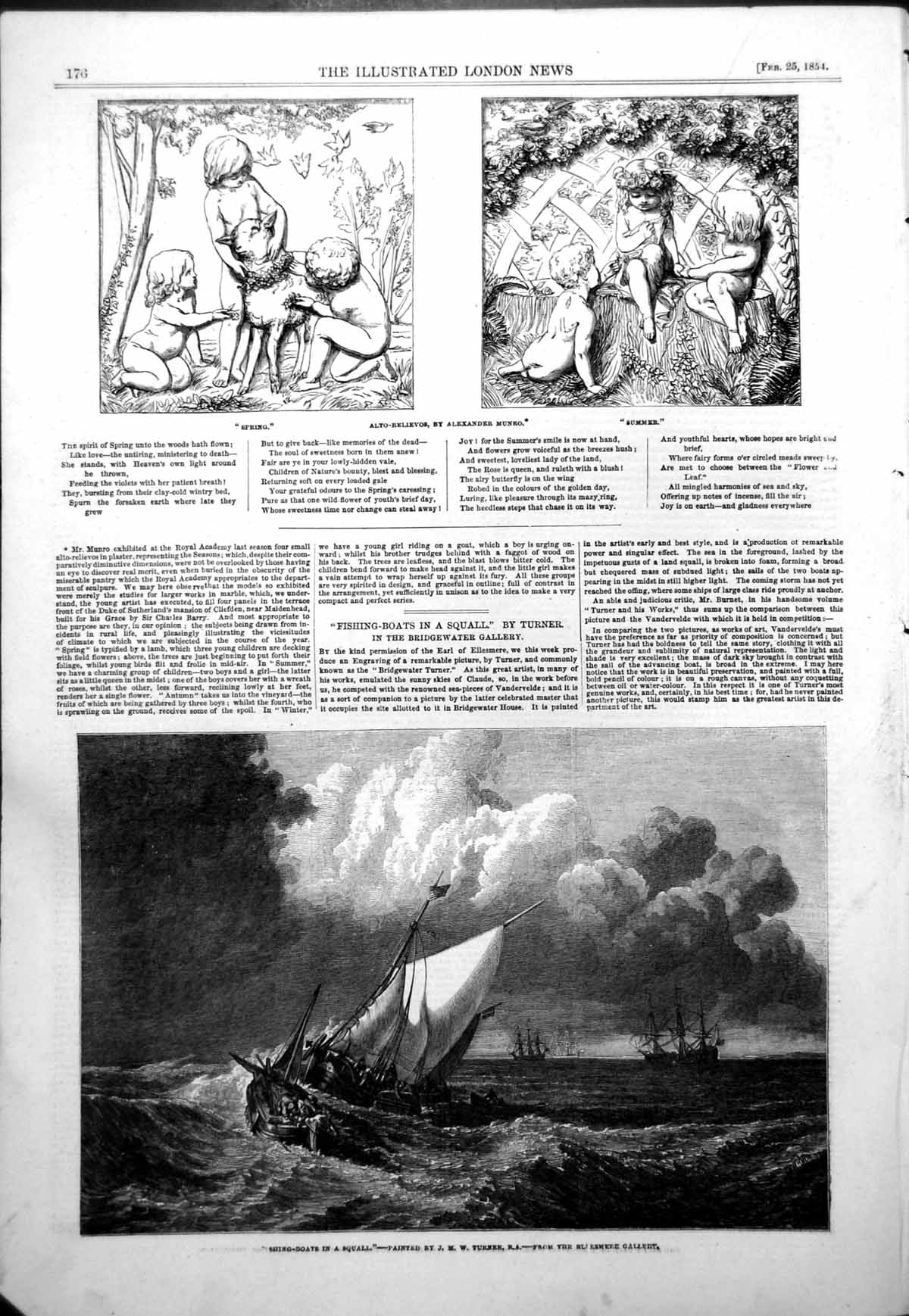 Old Print Alto Relievos Alexander Munro Fishing Boats Squall Turner 1854 19th