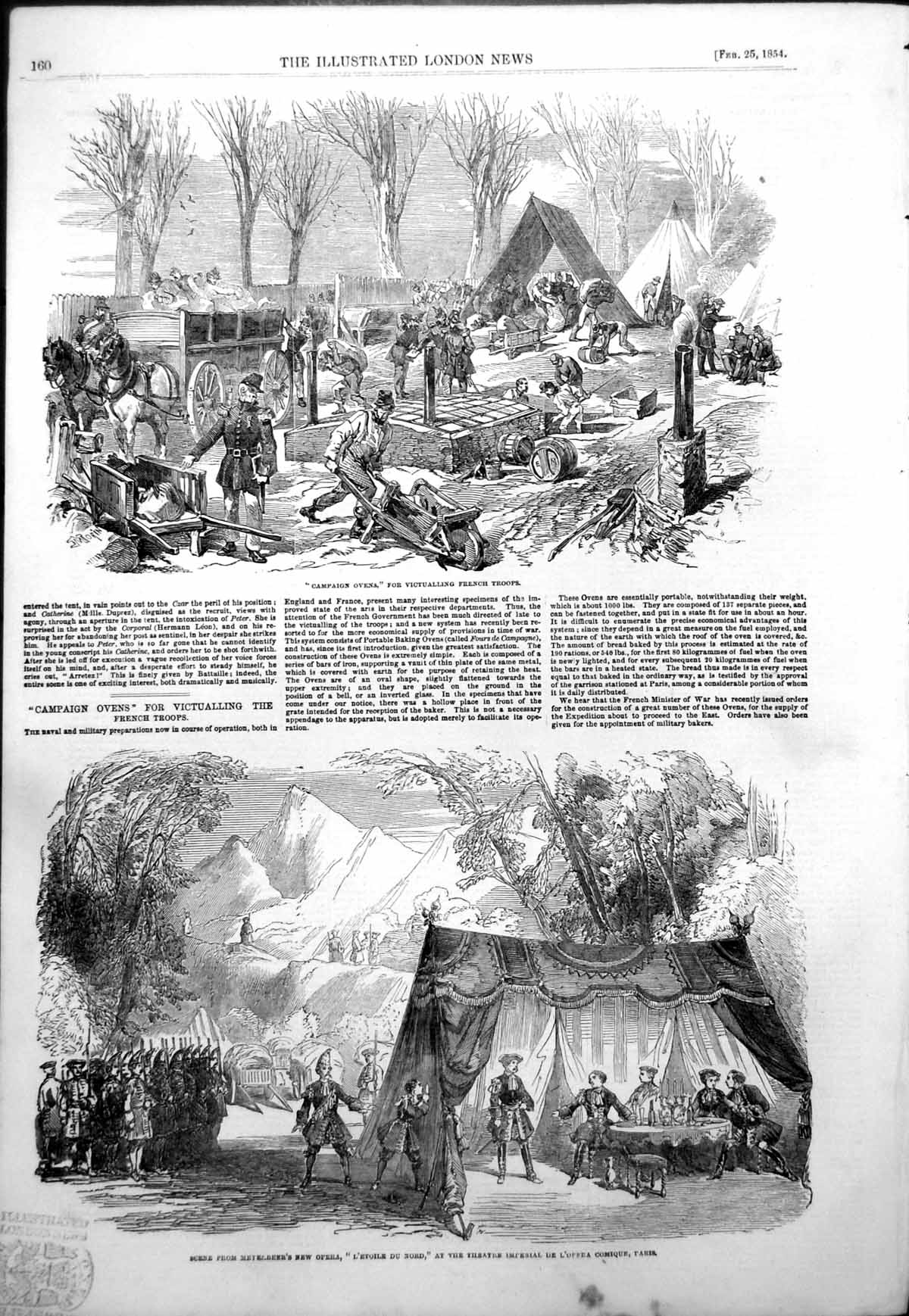 Antique Print L'Etoile Du Nord Opera Campaign Ovens Victualling French 1854