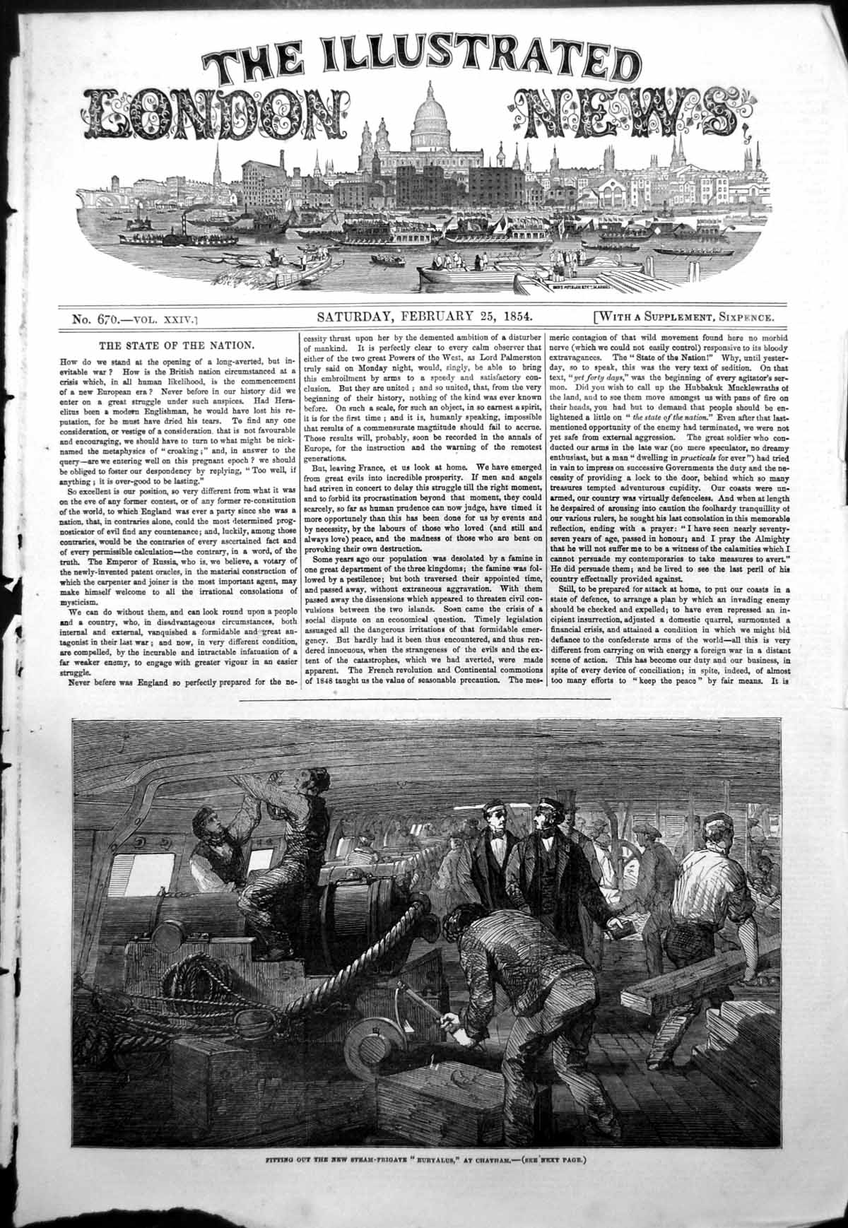 Original Old Antique Print Fitting Out New Steam Frigate Euryalus Chatham 1854