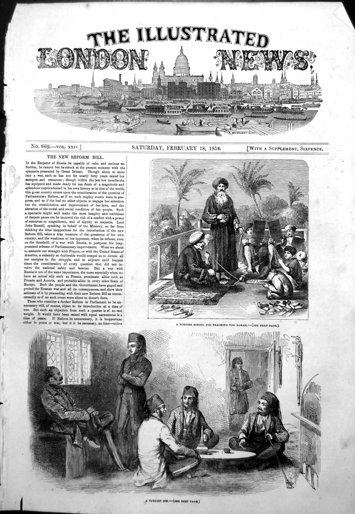 Original Old Antique Print Turkish Inn Turkish School Teaching Koran 1854 19th