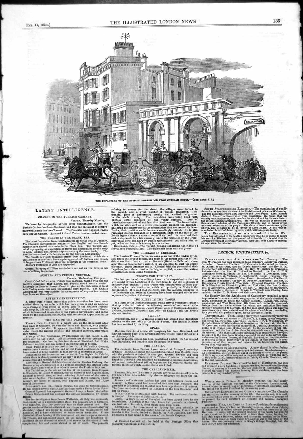 Original Old Antique Print Departure Russian Ambassador Chesham House 1854 19th