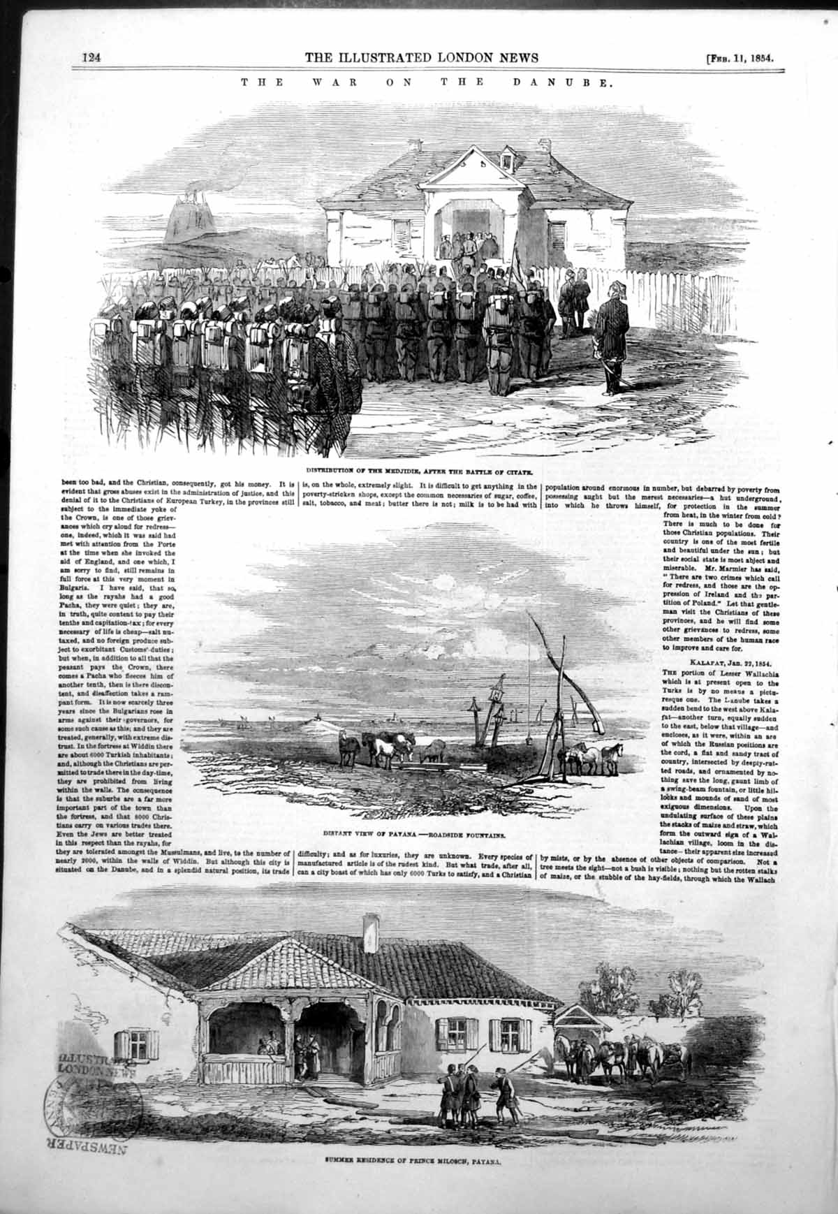 Antique Print War Danube Medjidie Battle Citate Payana Prince Milosch 1854 19th