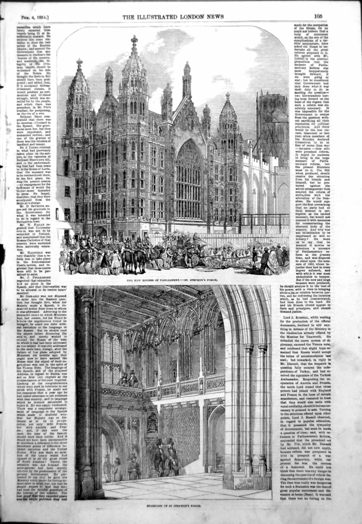 Old Antique Print New Houses Parliament St Stephens Porch Staircase 1854 19th