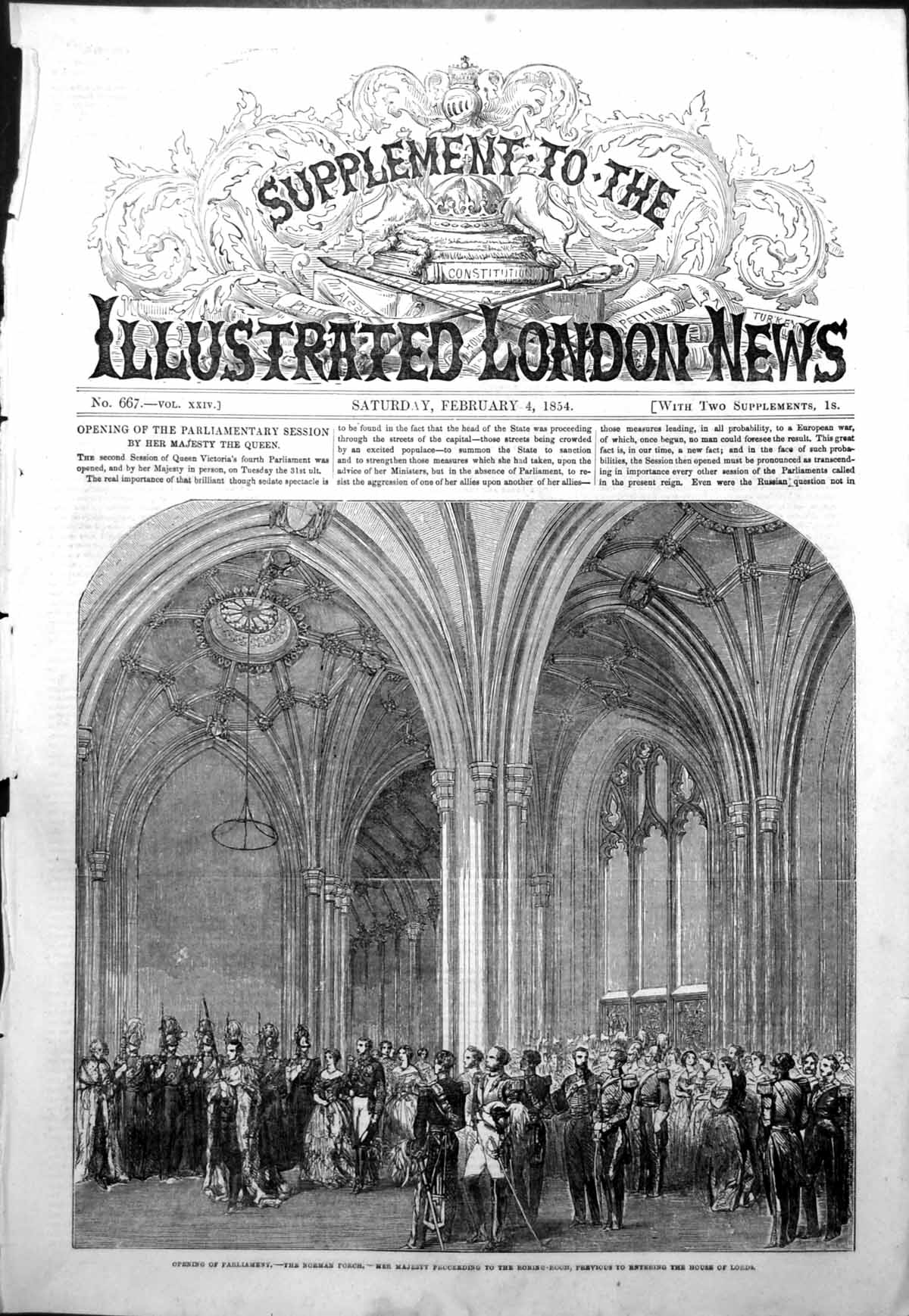 Old Antique Print Opening Parliament Norman Porch Queen Robing Room 1854 19th