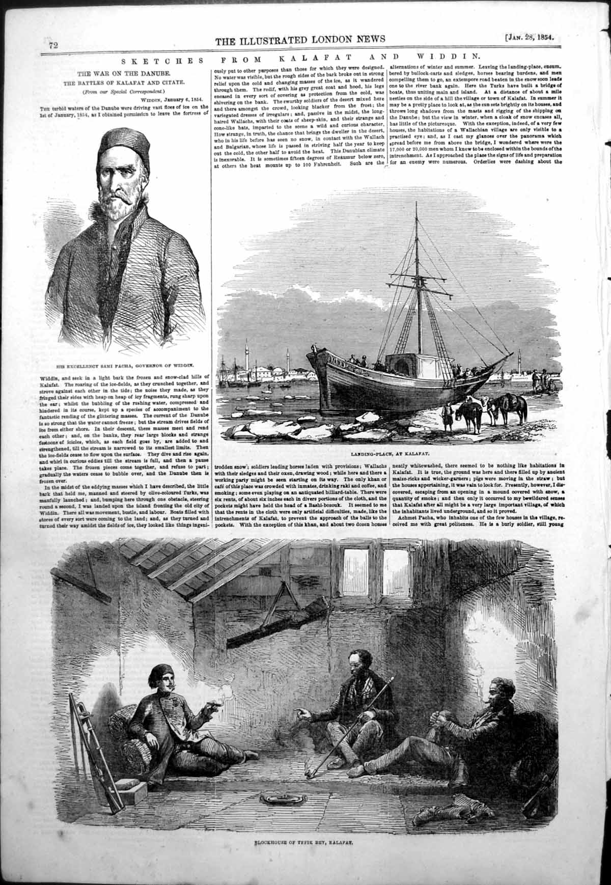 Antique Old Print Sami Pacha Gov Widdin Landing Place Blockhouse Kalafat 1854
