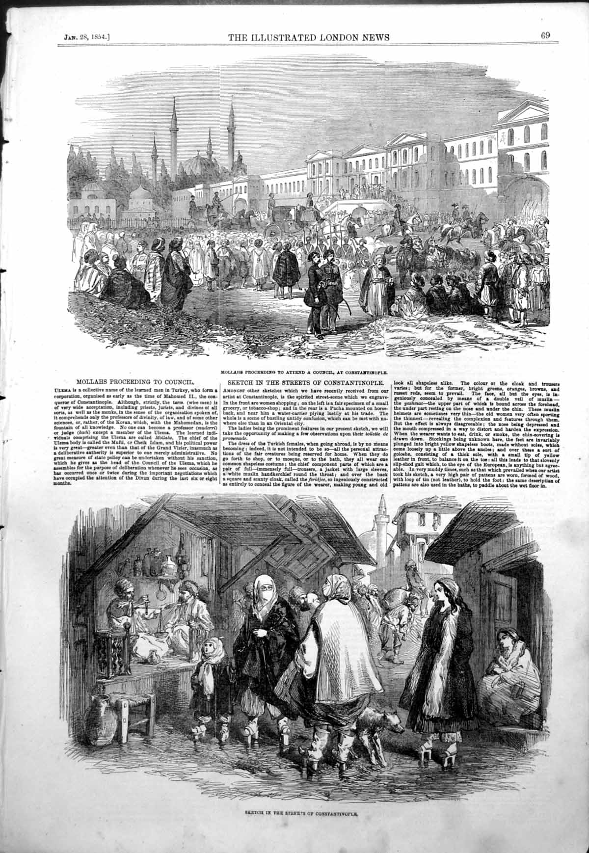 Old Antique Print Constantinople Mollars Attend Council Street Scene 1854 19th