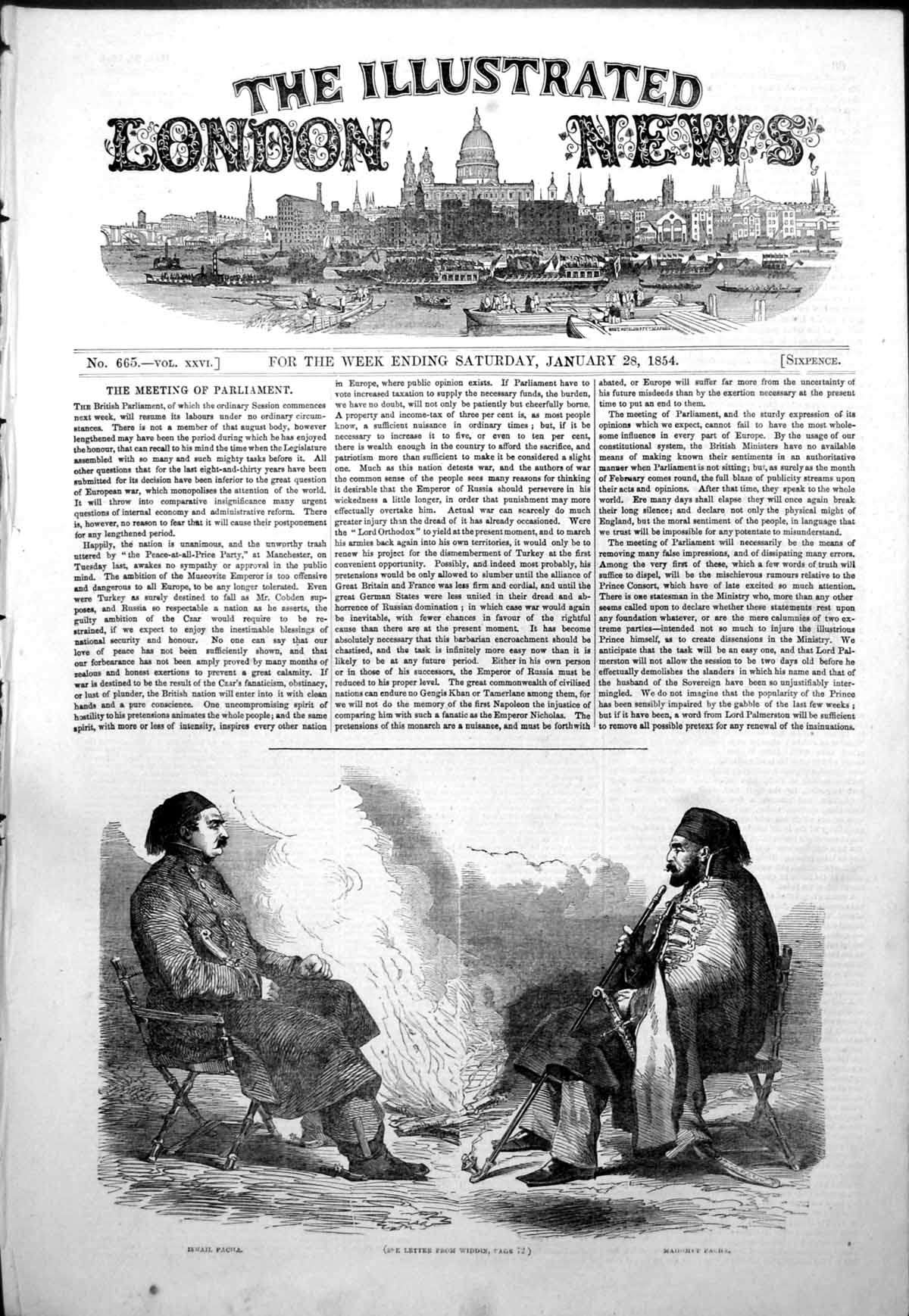 Original Old Antique Print Meeting Widdin Ismail Pacha Mahomet Pacha 1854 19th