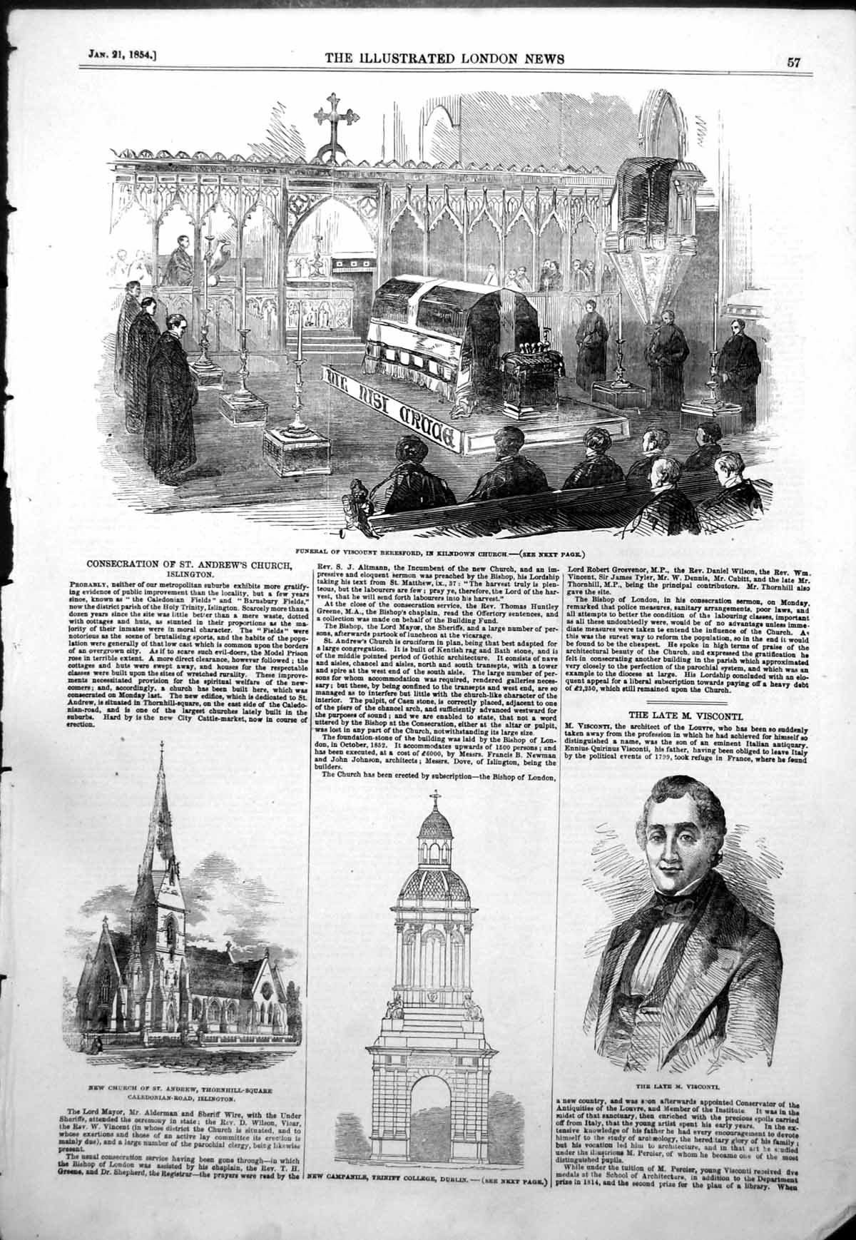 Antique Old Print Funeral Viscount Beresford M Visconti Church Islington 1854