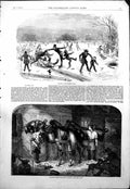 Antique Old Print Skating Regents Park Roughing Horses Frosty Weather 1854 19th