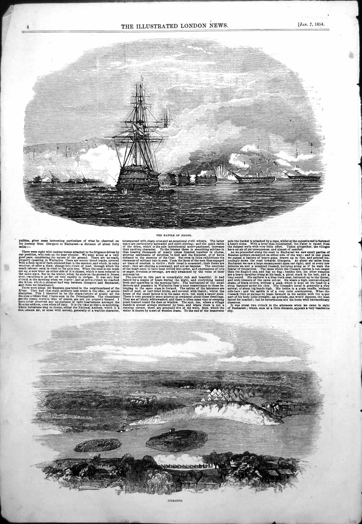 Antique Old Print Battle Sinope Giurgevo Plan Destruction Turkish Sinope 1854