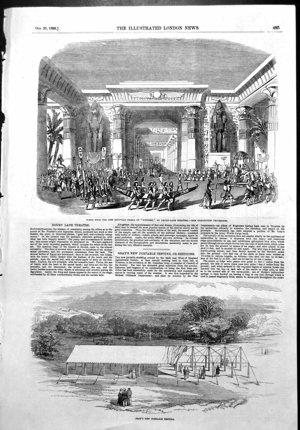 Antique Old Print Conduit Kensington Drama Nitocris Grays Portable Tent1855