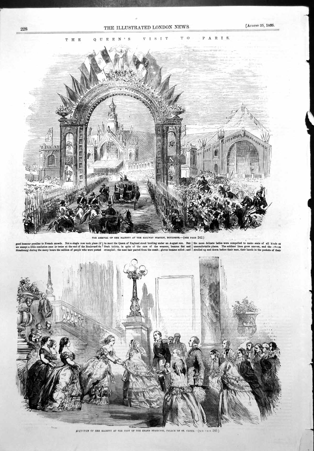 Antique Print Queens Visit Paris Royal Yacht Boulogne Palace St Cloud 1855 19th