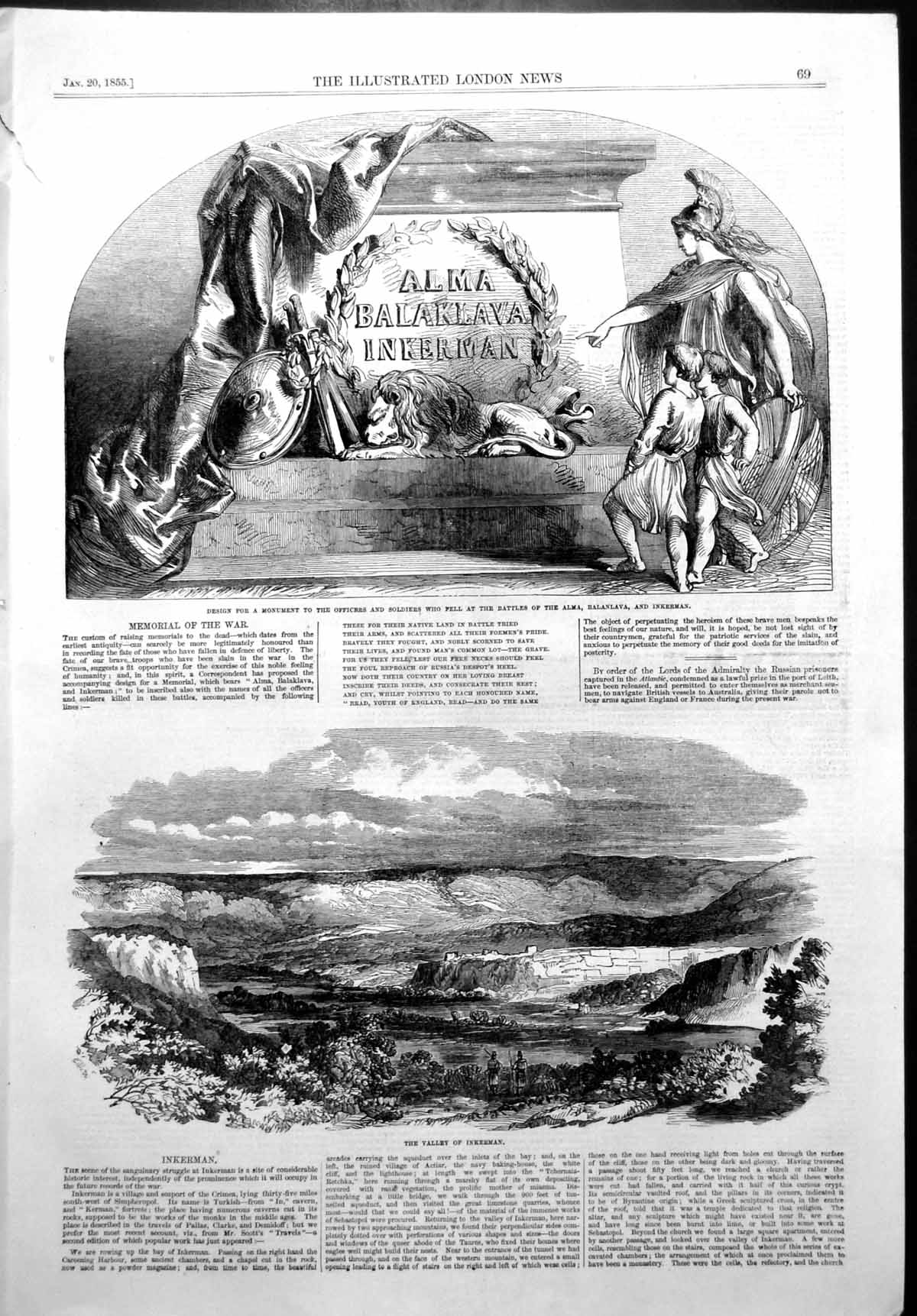 Antique Old Print Crimean Army Stove Lanthorn Valley Inkerman Monument 1855
