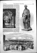 Antique Old Print Statue Robert Peel Salford Nottingham Arboretum Plan 1852