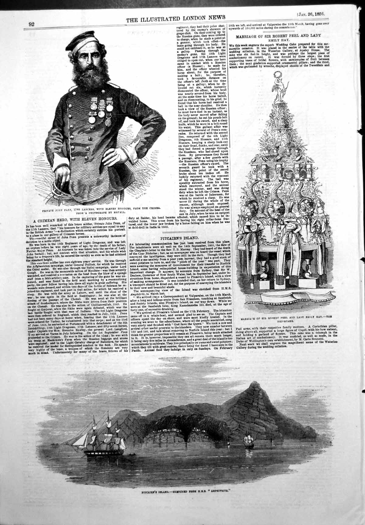 Antique Print John Penn Crimea Pitcairns Island Bridecake Robert Peel 1856 19th