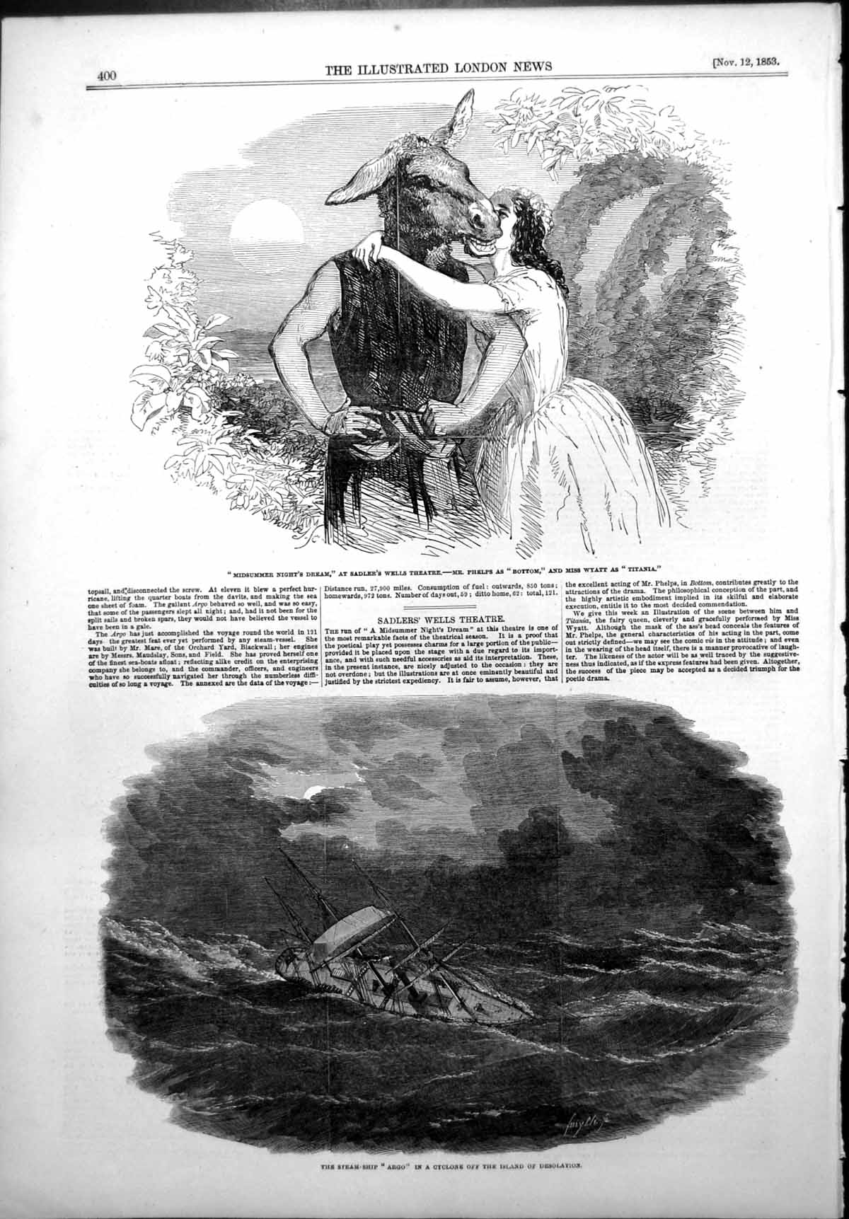 Old Antique Print Boiler Explosion Blackburn Steam Ship Argo Cyclone 1853 19th