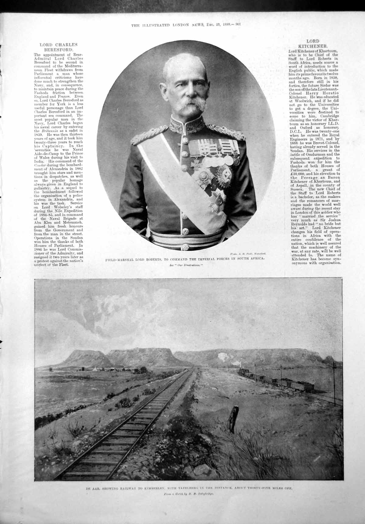 Old Antique Print Lord Lady Roberts Family De Aar Railway Kimberley 1899 19th
