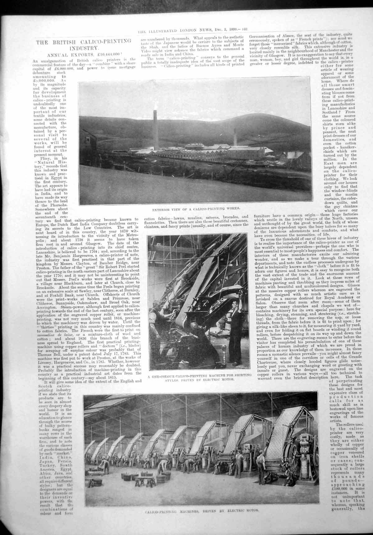 Original Old Antique Print Calico Ing Works Bleachworks Ing Machine 1899 19th