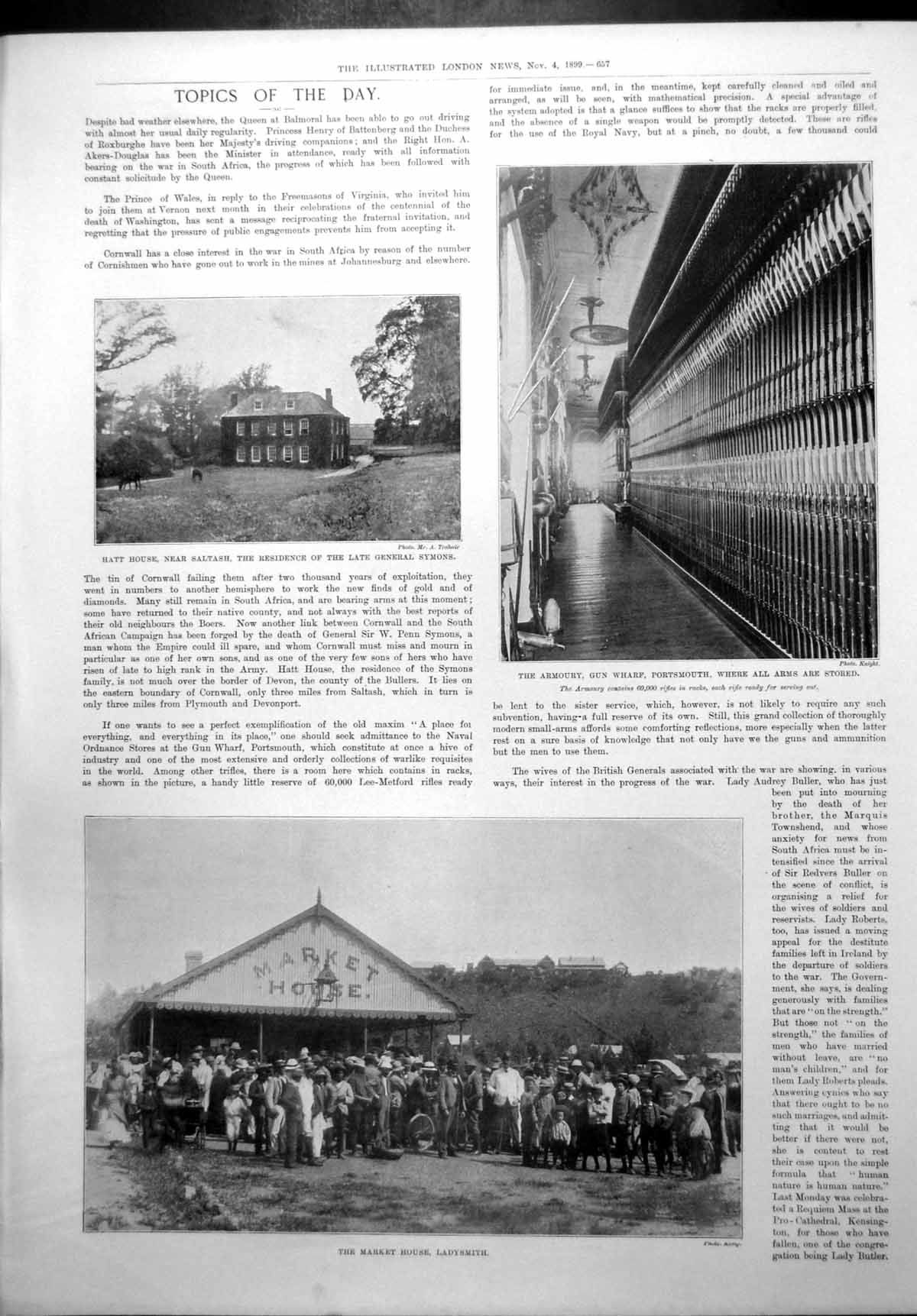 Old Antique Print Armoury Gun Wharf Portsmouth Harrismith Market Sq 1899 19th