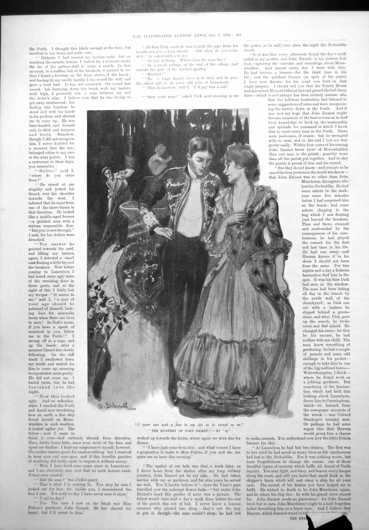 Original Old Antique Print Mystery John Emmet Man Turned Couple Garden 1899