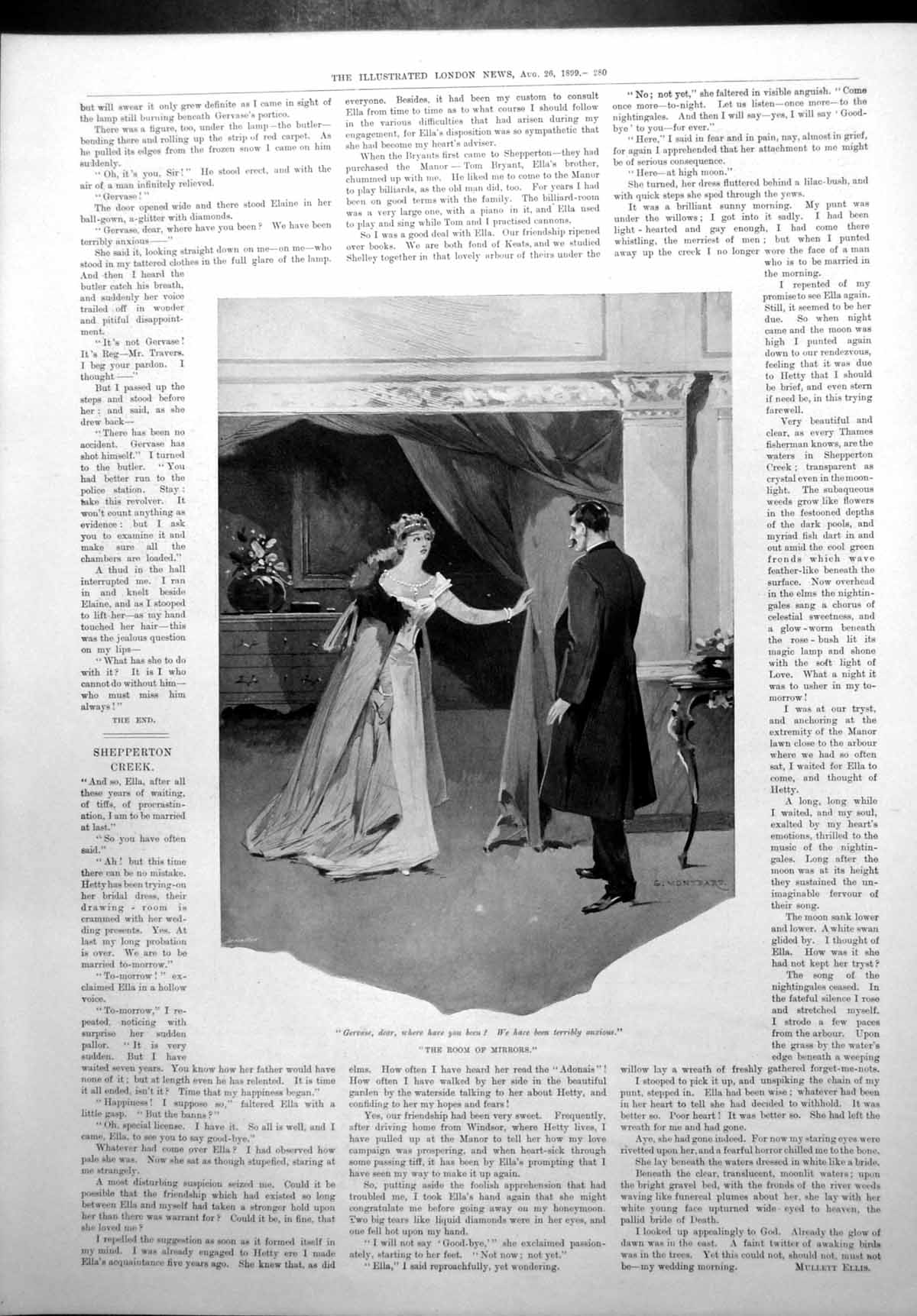 Antique Print Room Mirrors Lady Greets Gervase Asks Where He Had Been 1899 19th